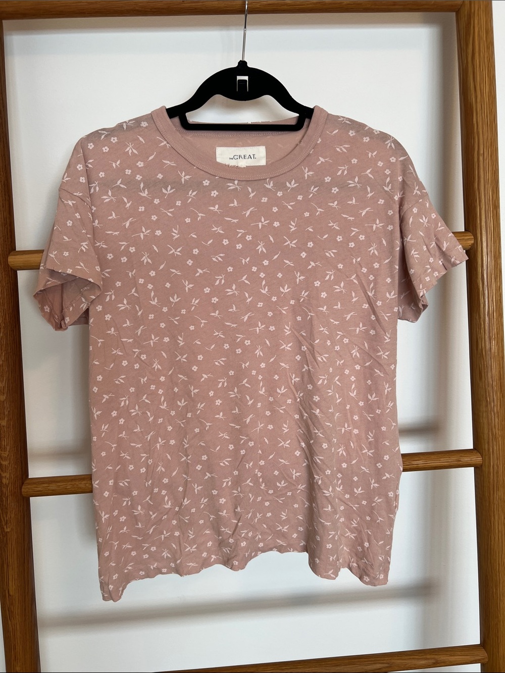 THE GREAT Pink Floral Ditsy Print Distressed Boxy Tee T-Shirt - Size 0 (XS)
